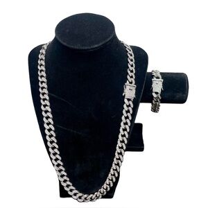 Silver Iced Cuban Statement Chain & Bracelet Duo